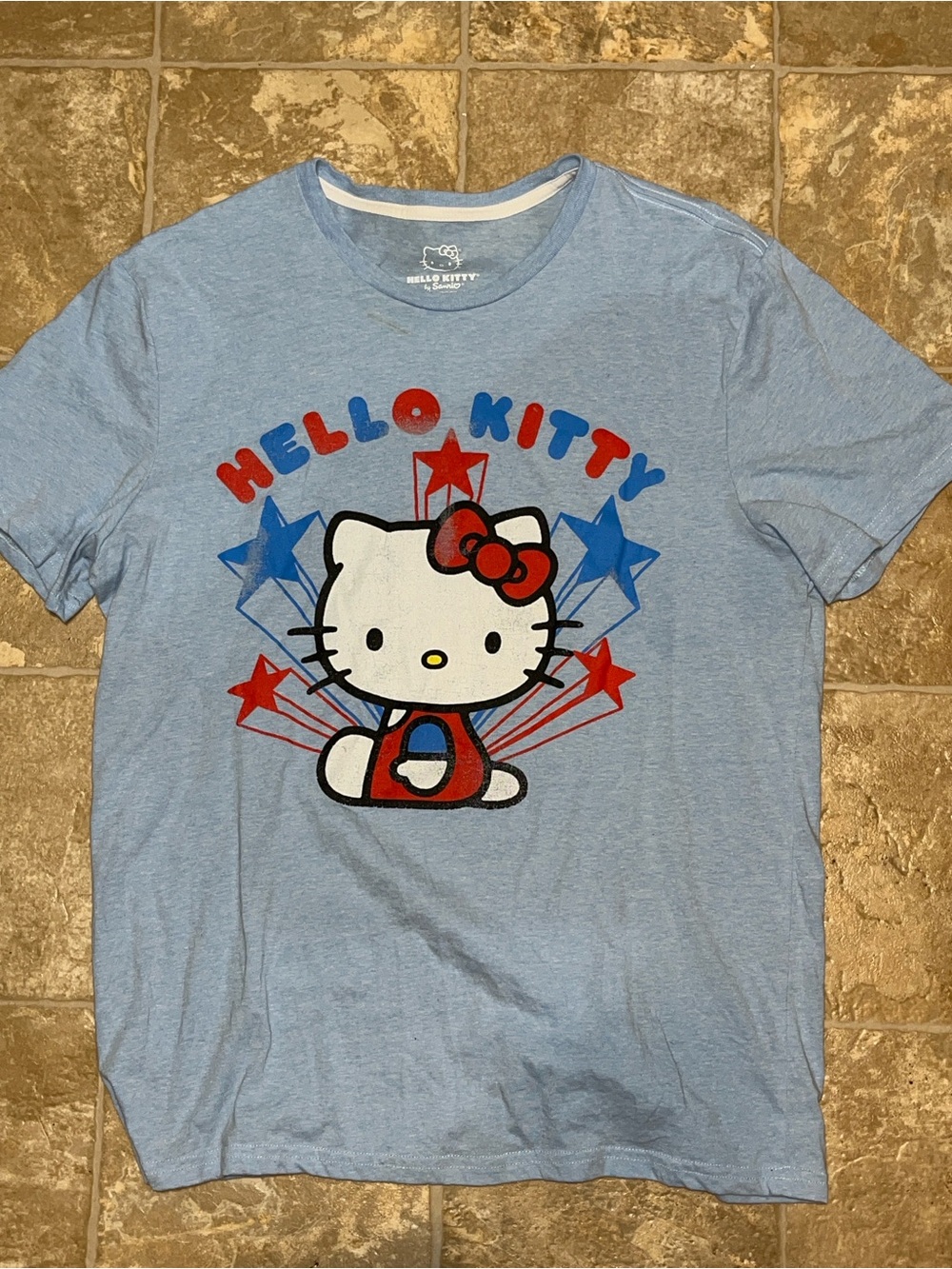 Sanrio Hello Kitty Light Blue Tee with Red & Blue Accents